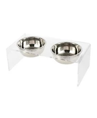 Keaton Modern Acrylic Rectangular Elevated Pet Feeder With 2 Stainless Steel Bowls