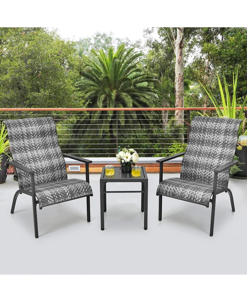 Sugift 3 Pieces Patio Rattan Bistro Set with High Backrest and Armrest
