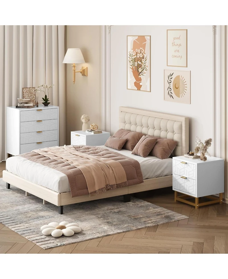 Dressers for Bedroom 4 Drawer, Chest of Drawers with Metal Base, Modern Dresser Chest Cabinet Organizer,White