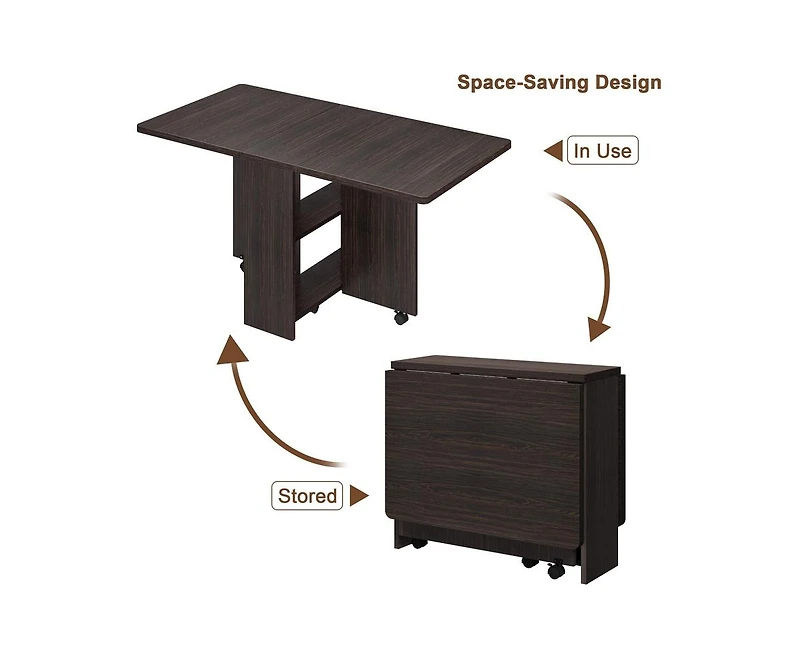 gaomon Space Saving Folding Dining Table with 2 Tier Storage-Extendable Drop Leaf Farmhouse Wood Kitchen Dining Room Tables Set for 4 (Dark Walnut