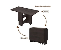 gaomon Space Saving Folding Dining Table with 2 Tier Storage-Extendable Drop Leaf Farmhouse Wood Kitchen Dining Room Tables Set for 4 (Dark Walnut