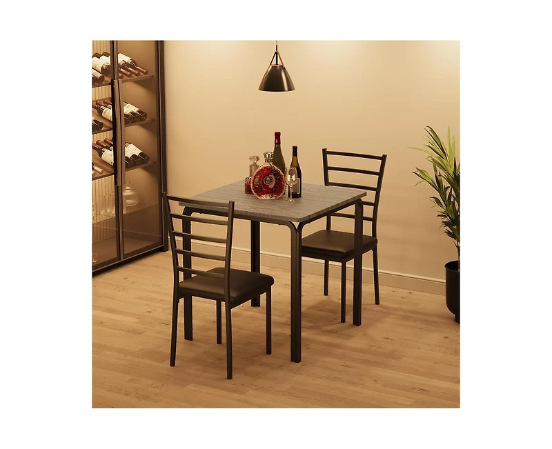 Dining Table Set for 2, 3 Piece Small Table and Chairs Set of 2, Kitchen Table Set With Pu Cushion Chairs, Kitchen and Dining Room Square Table Set fo