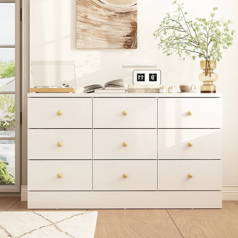 Homsee White Elegant Dresser With 9 Drawers