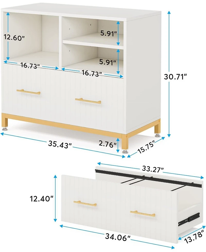 Tribesigns Lateral File Cabinet with Drawer and Adjustable Hanging Rod for Letter/Letter/A4 Size Files, 35.4" Wood Modern Printer Stand with Open Stor