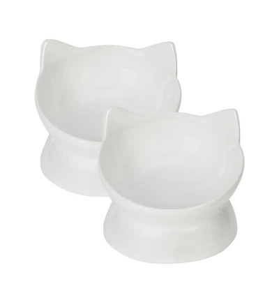 Park Life Designs Set of two Oscar Collection Tilted Rasied Cat Dishes