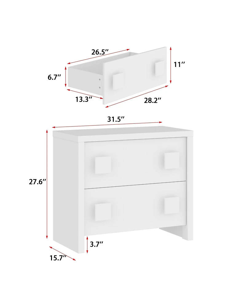 Homsee White Storage Dresser Organizer Nightstand With 2 Drawers