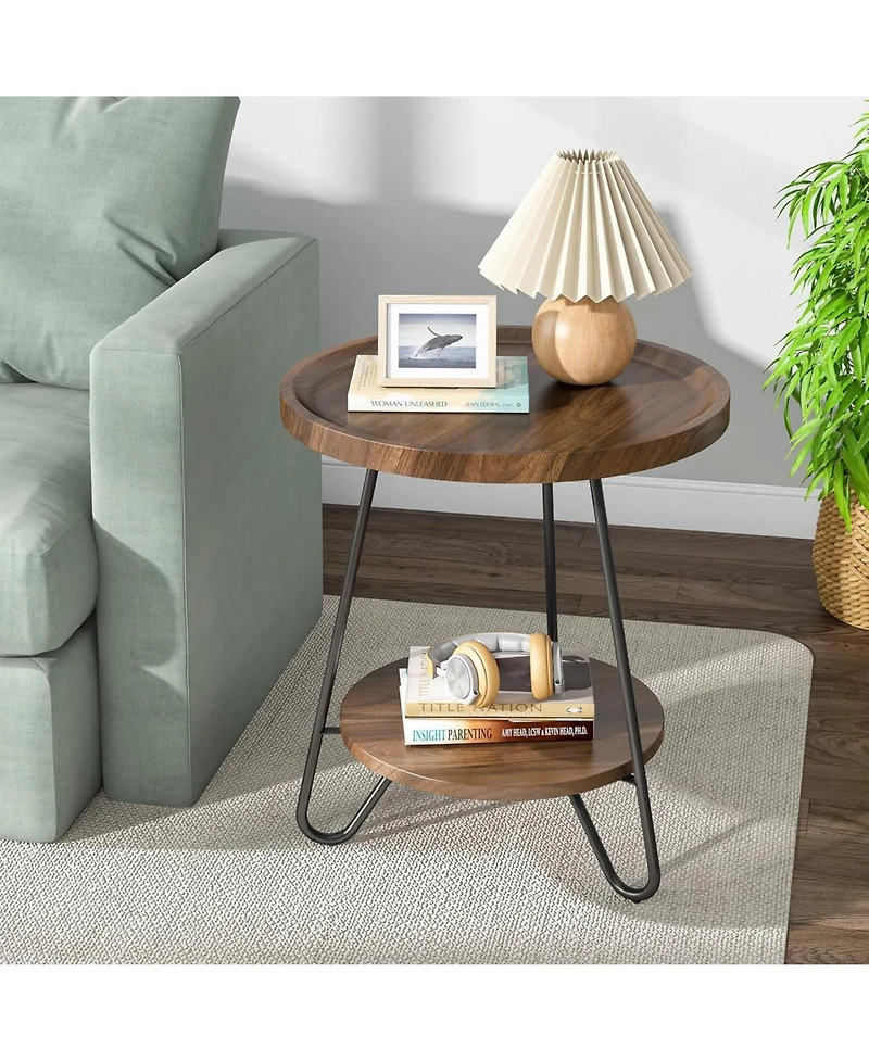 Tribesigns 2-Tier End & Side Table with Metal Legs, Modern Industrial Beside Table, Small Accent Table Snack Table
