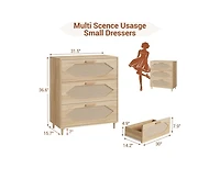 Dresser for Bedroom with 3 Drawers, Rattan Dresser with Spacious Storage, Modern Wooden Closet Dressers Chest of Drawers, Wood Nightstand for Bedroom