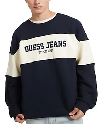 Guess Jeans Men's Stripe Crewneck Logo Sweatshirt