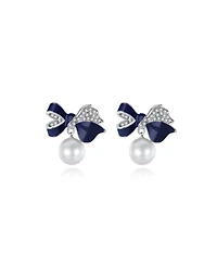 Blue Enamel Butterfly Imitation Pearl Dangle Earrings
