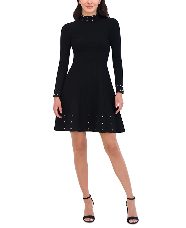 vince camuto evening dresses macy's Vince Camuto Women's Printed Organza Overlay Mock Neck Midi Dress