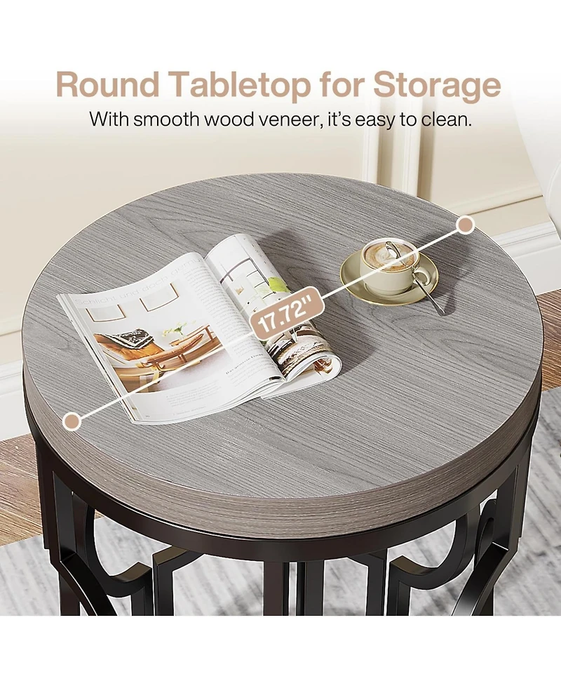 Tribesigns Set of 2 Round Industrial End & Side Table with Metal Hollow Frame, Small Bedside Table Nightstand