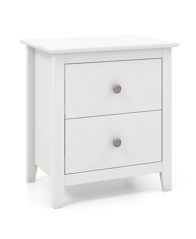 Gymax Modern Nightstand with Storage 2 Drawers & Support Legs for Bedroom White