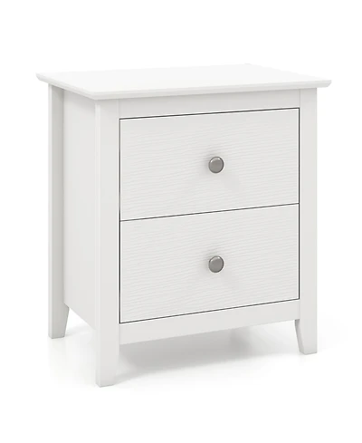 Gymax Modern Nightstand with Storage 2 Drawers & Support Legs for Bedroom White
