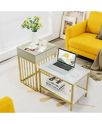 Skonyon 2 Pieces Modern Nesting Coffee Table Set with Drawer and Shelf
