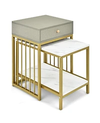 Skonyon 2 Pieces Modern Nesting Coffee Table Set with Drawer and Shelf