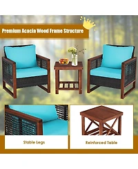Sugift 3 Pieces Acacia Wood Patio Furniture Set with Coffee Table