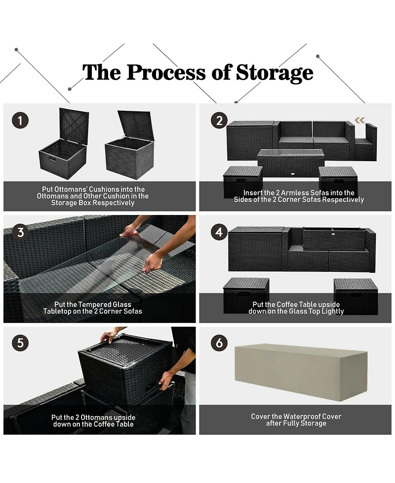 Sugift 8 Pieces Patio Rattan Storage Table Furniture Set