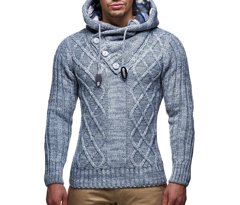 Leif Nelson Men s Knitted Pullover | Long-Sleeved Slim fit Hoodie Basic Winter Hoodie-Sweater for