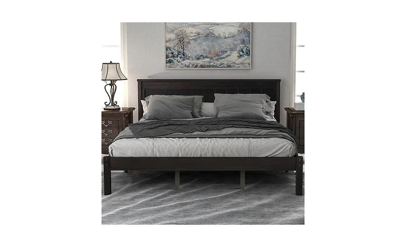 Slickblue Platform Bed Frame with Headboard - Wood Slat Support, No Box Spring Needed for Convenience