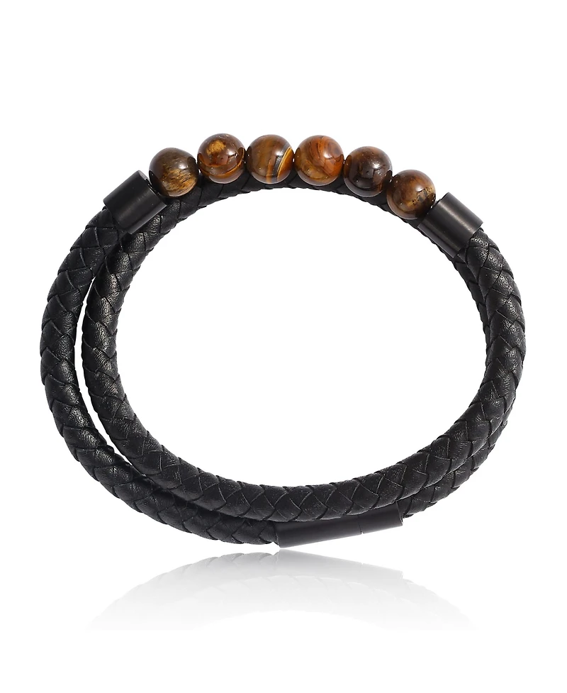 Lucky Brand Tiger s Eye Beaded and Leather Wrap Bracelet - Braided Leather & Stone Jewelry for Men