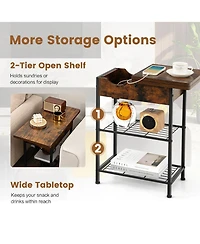 Gymax Side End Sofa Table Nightstand with Charging Station Flip-Up Top for Living Room
