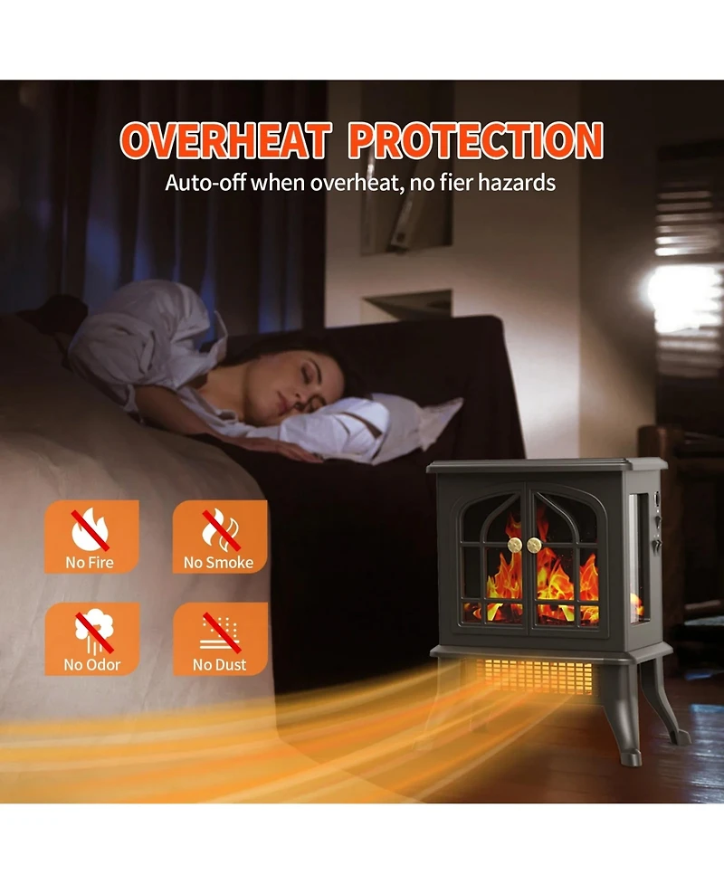 Sugift 2000W Electric Fireplace Stove Heater Space Heater with 3D Flame Effect