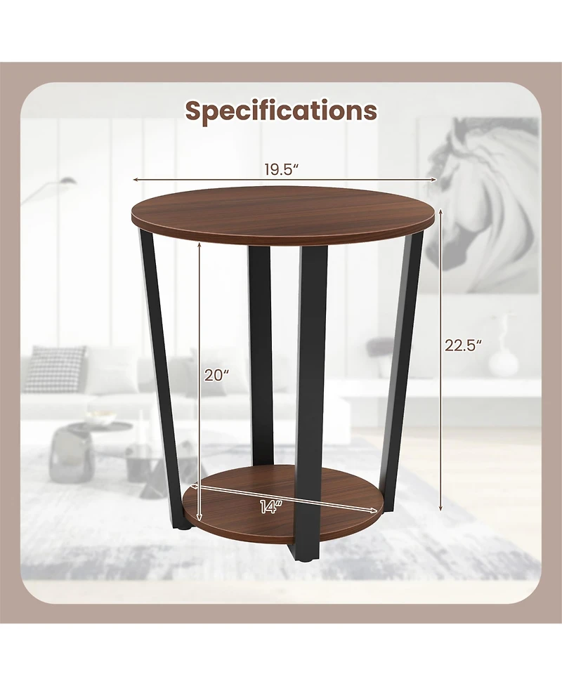 Gymax Industrial End Table Sofa Side Table Set ot 2 Nightstand w/ Storage Shelf
