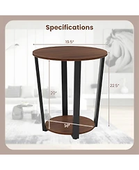 Gymax Industrial End Table Sofa Side Table Set ot 2 Nightstand w/ Storage Shelf