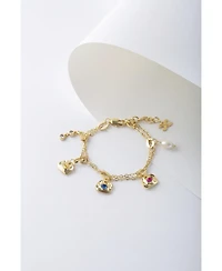 Iris Colored Cubic Zirconia and Freshwater Pearl Charms Bracelet