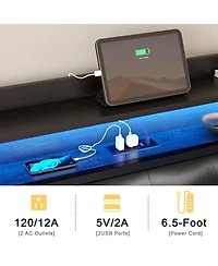 Hausource Queen Bed Frame with Storage Headboard & Charging Station Platform Bed No Box Spring Needed