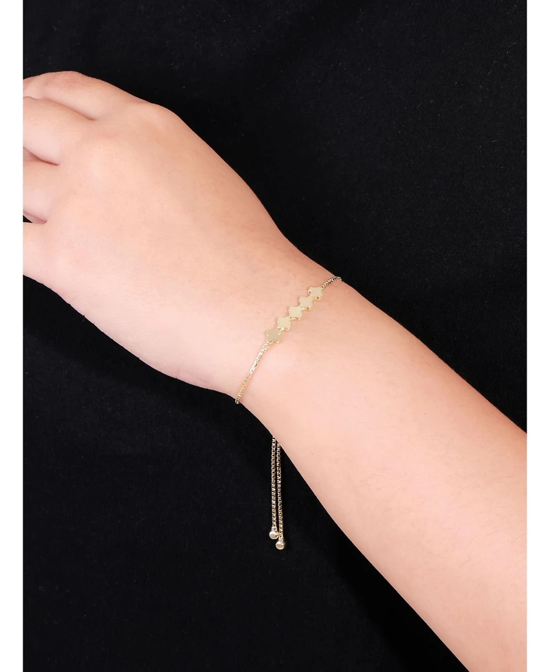 Devata Clover Box Chain Slider Bolo Bracelet in 14K Gold, Fits 6.0 in to 8.0 in wrist, approx. 4.3 grams