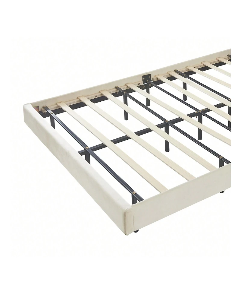 gaomon Queen Upholstered Bed Frame, Queen Platform Bed With Led Lights, Metal Legs, Flowers Headboard, Remote Control