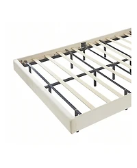 gaomon Queen Upholstered Bed Frame, Queen Platform Bed With Led Lights, Metal Legs, Flowers Headboard, Remote Control