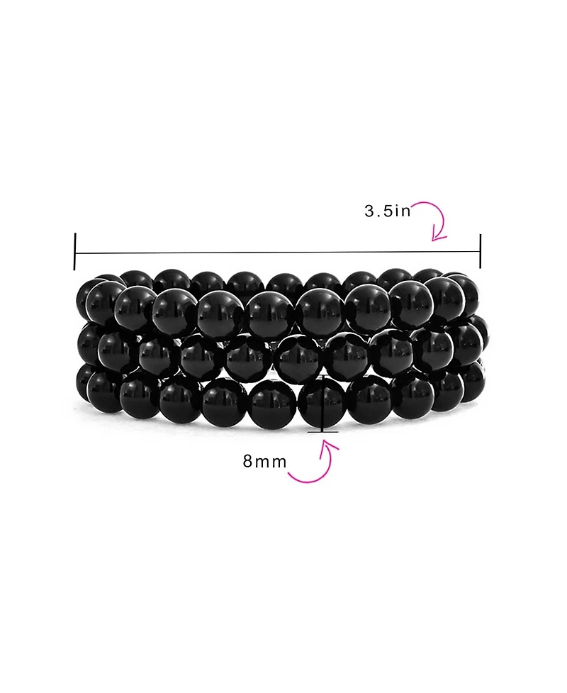Bling Jewelry Stackable Set Of 3 Natural Stone Round Bead 8MM Multi Strand Stretch Bracelet
