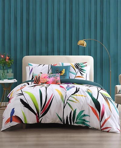 Bebejan Tropical Fusion Bedding 220 Thread Count 100% Cotton Sateen 5 Piece Queen Size Reversible Comforter Set