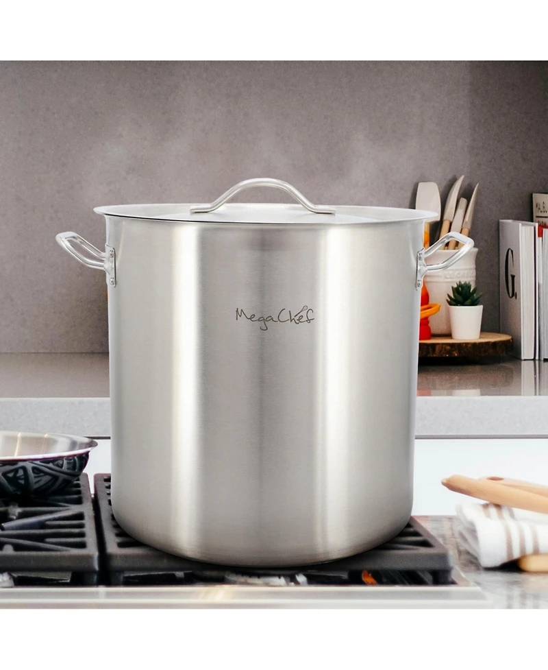 MegaChef Professional Kitchen 52.8 Quart Round Stainless Steel Stock Pot with Lid