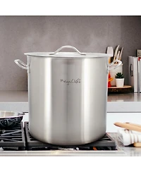 MegaChef Professional Kitchen 52.8 Quart Round Stainless Steel Stock Pot with Lid