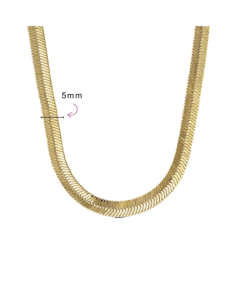 Bling Jewelry Flexible Flat Contoured Fit Collar Gold Tone Herringbone Snake Chain Omega Choker Necklace Flexible Contoured 15 Inch 5MM Wide