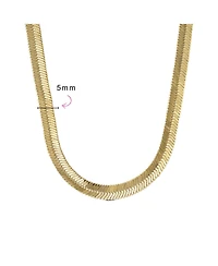 Bling Jewelry Flexible Flat Contoured Fit Collar Gold Tone Herringbone Snake Chain Omega Choker Necklace Flexible Contoured 15 Inch 5MM Wide