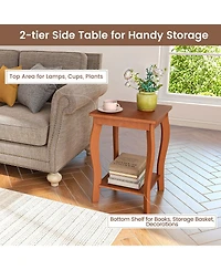 Gymax 2-Tier Square End Table Narrow Sofa Side Nightstand w/ Storage Shelf & Wood Legs