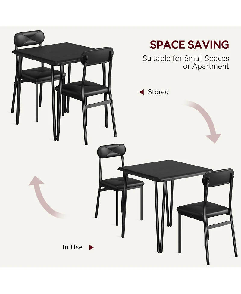 gaomon Dining Table for 2, Small Square kitchen Dinner Table Set for 2,Space Saving Wood Modern Dinette With Upholstered,3 Piece