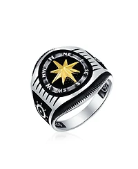 Bling Jewelry Large Boat Wheel Compass Signet Ring Black Gold-Tone .925 Silver