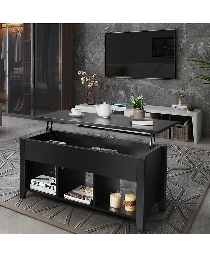 Gymax Lift Top Coffee Table w/ Storage Compartment Shelf Living Room Furniture Black
