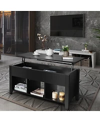 Gymax Lift Top Coffee Table w/ Storage Compartment Shelf Living Room Furniture Black
