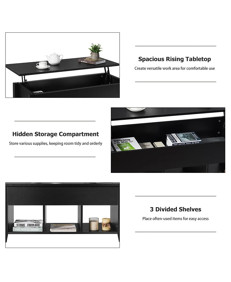 Gymax Lift Top Coffee Table w/ Storage Compartment Shelf Living Room Furniture Black
