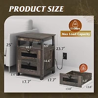 Wlive Farmhouse Nightstand, End Table with Charging Station, Bedroom Wooden Night Stand with 2 Storage Drawers, Side Table with Usb Ports and Outlets,