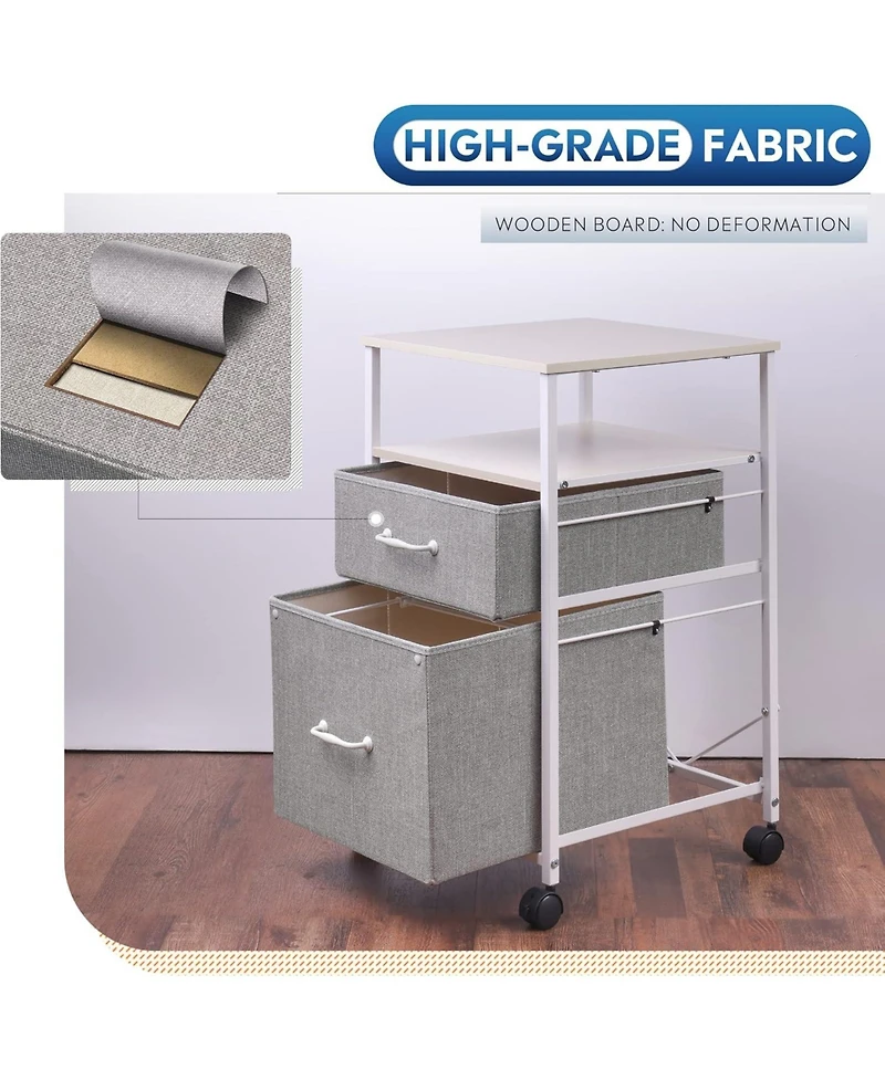 2 Drawer Mobile File Cabinet, Rolling Printer Stand with Open Storage Shelf, Fabric Vertical Filing Cabinet fits A4 or Letter Size for Home Office, Li