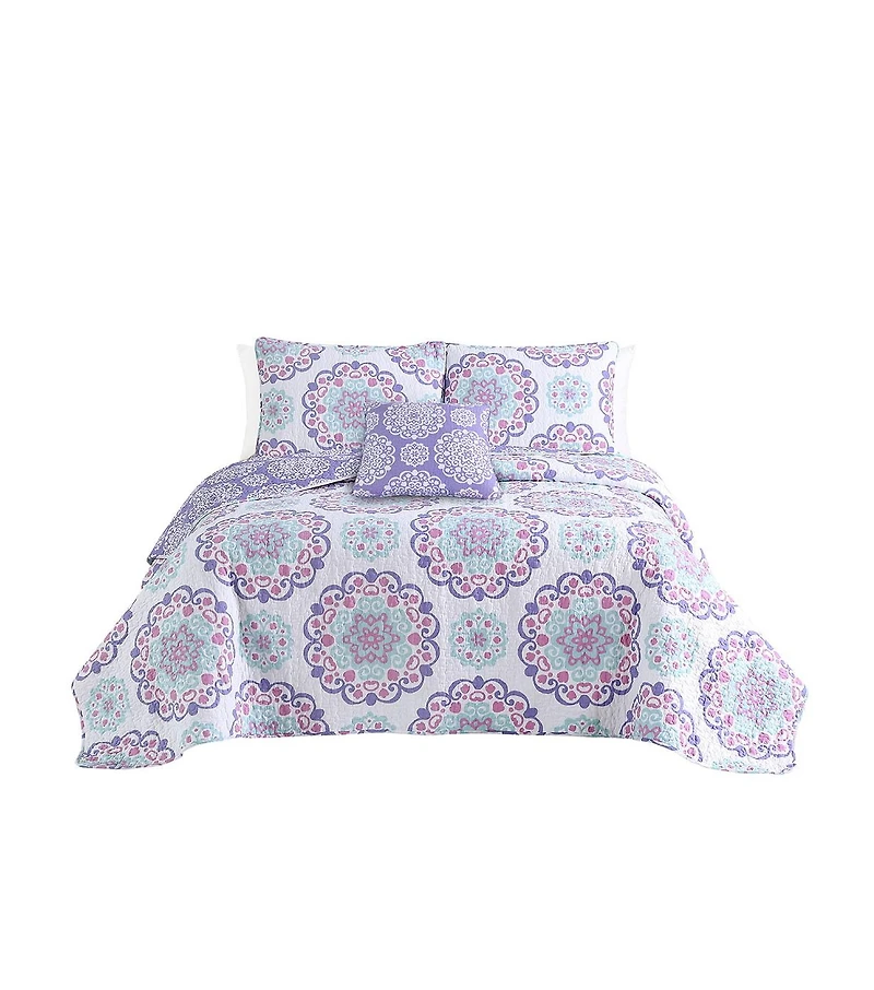 Alex + Bella Vivian Purple 4-Piece All-Season Reversible Cotton Quilt Set - Full/Queen