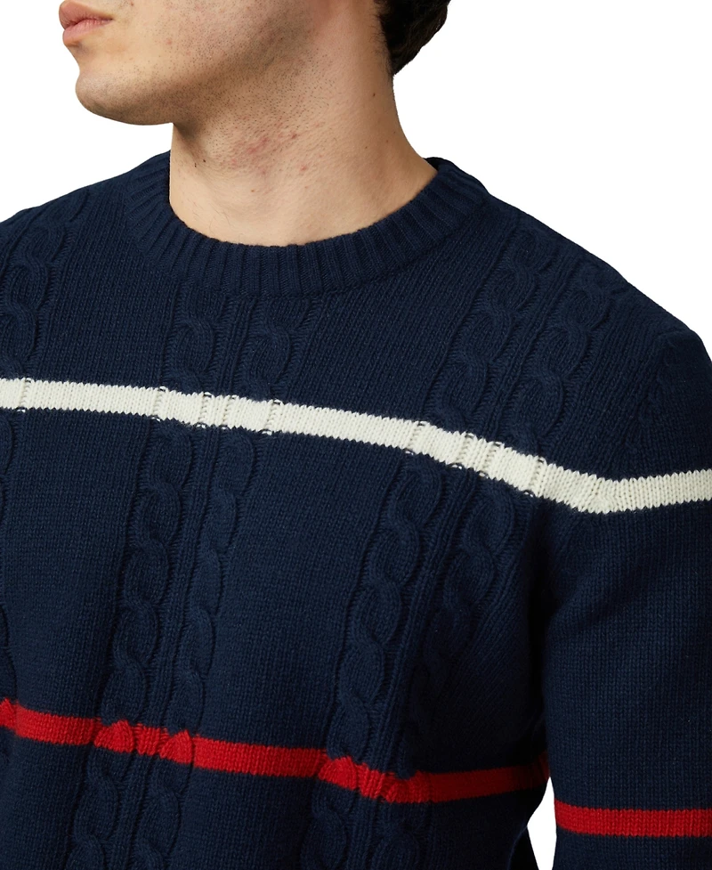 Ben Sherman Men's Cable Stripe Crew Neck Sweater